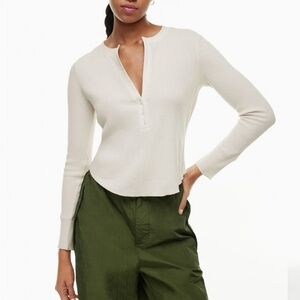 Aritzia TNA Women's Cream Long Sleeve Henley